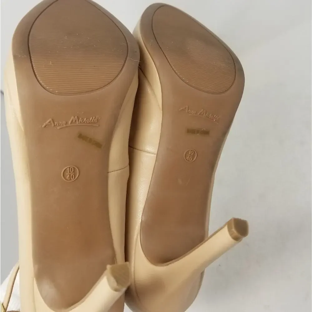 Anne‎ Michelle Tan Platform Stilettos Ankle Strap Heels Round Toe Size 10